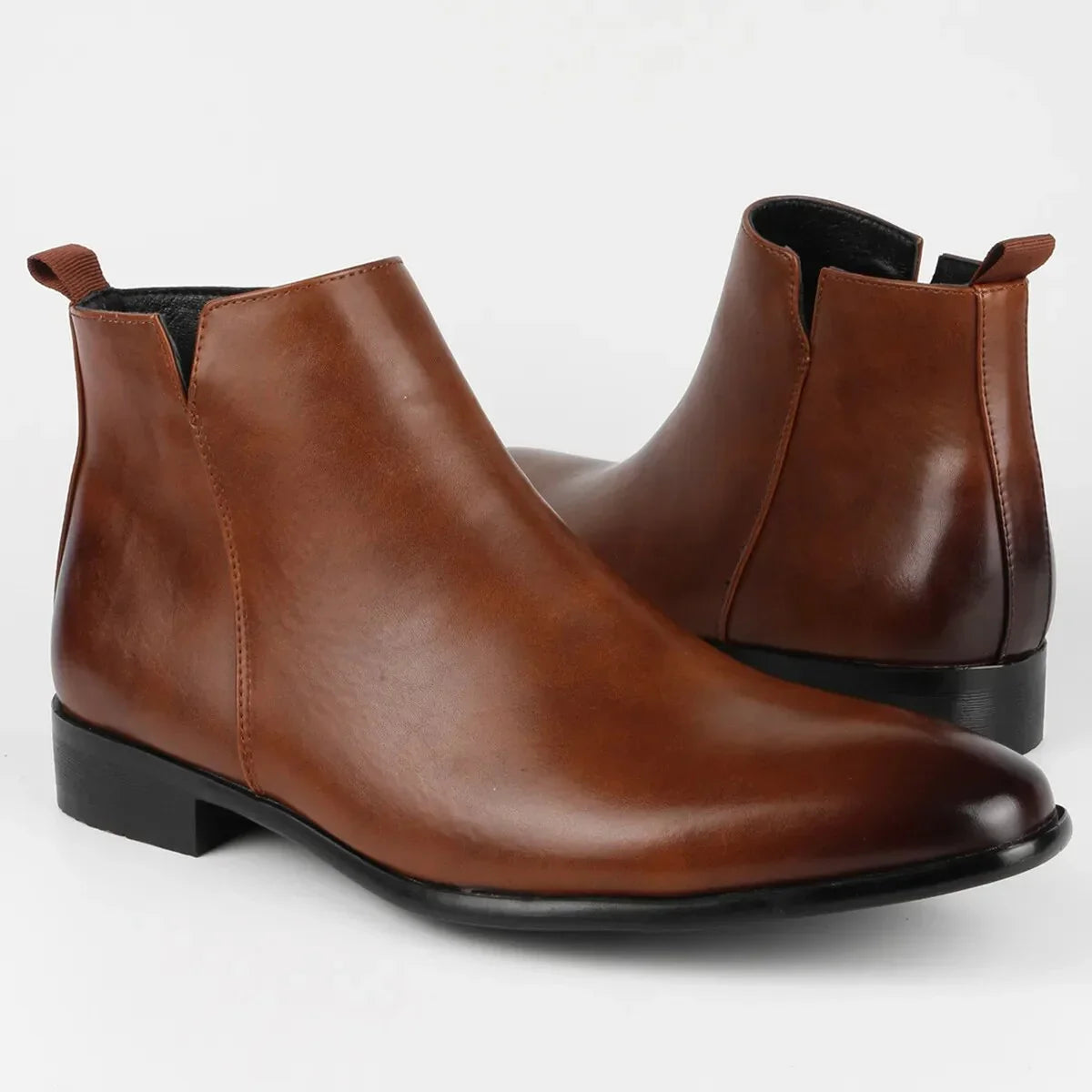 Men's Leather Ankle Boot Side Zip - Brown