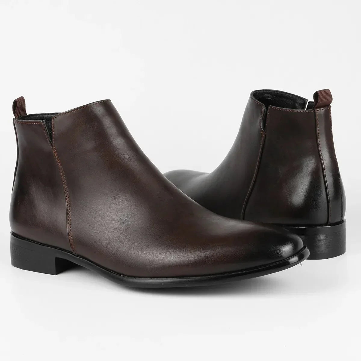 Men's Leather Ankle Boot Side Zip - Brown