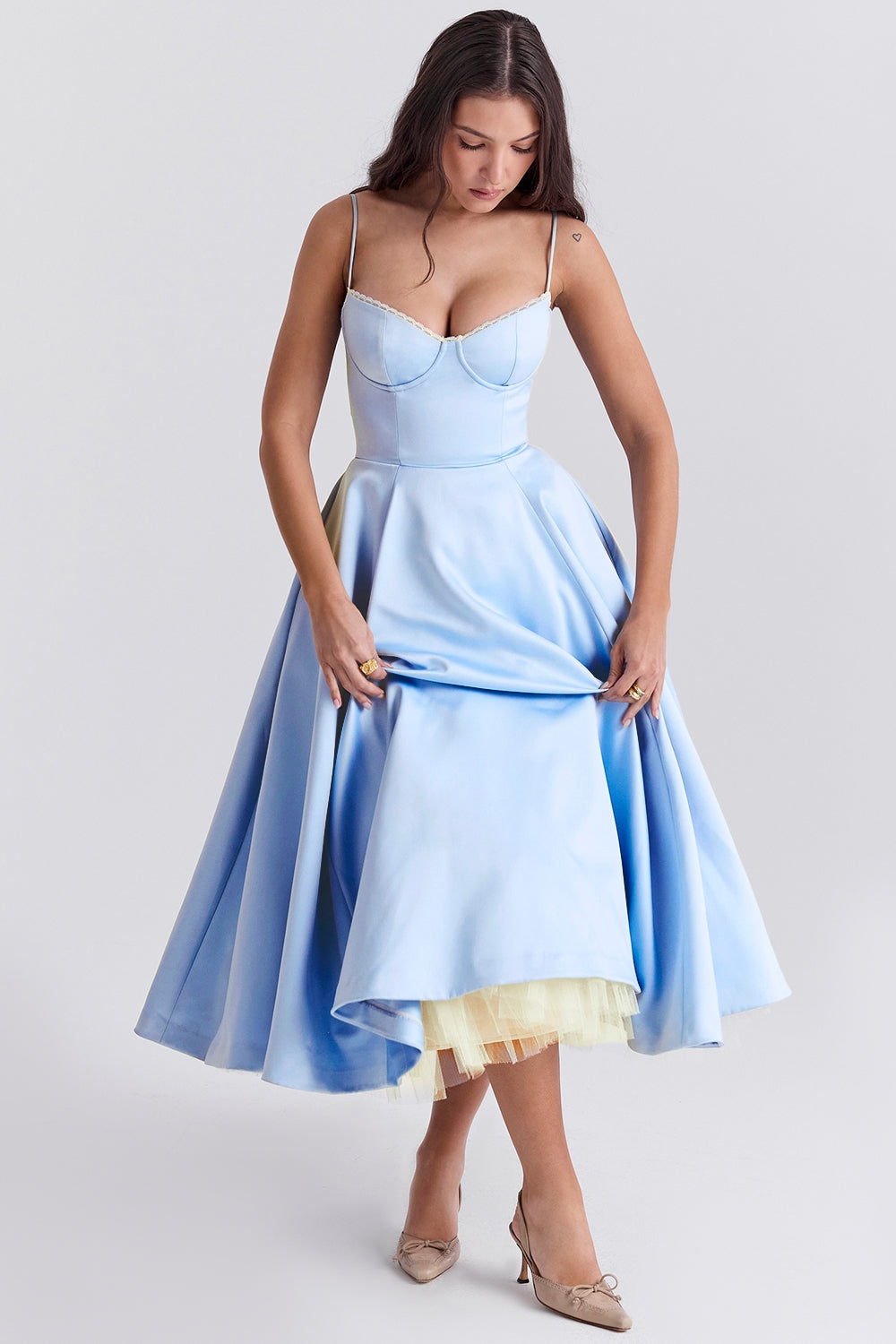 Women's Strapless Midi Dress Flared Fit