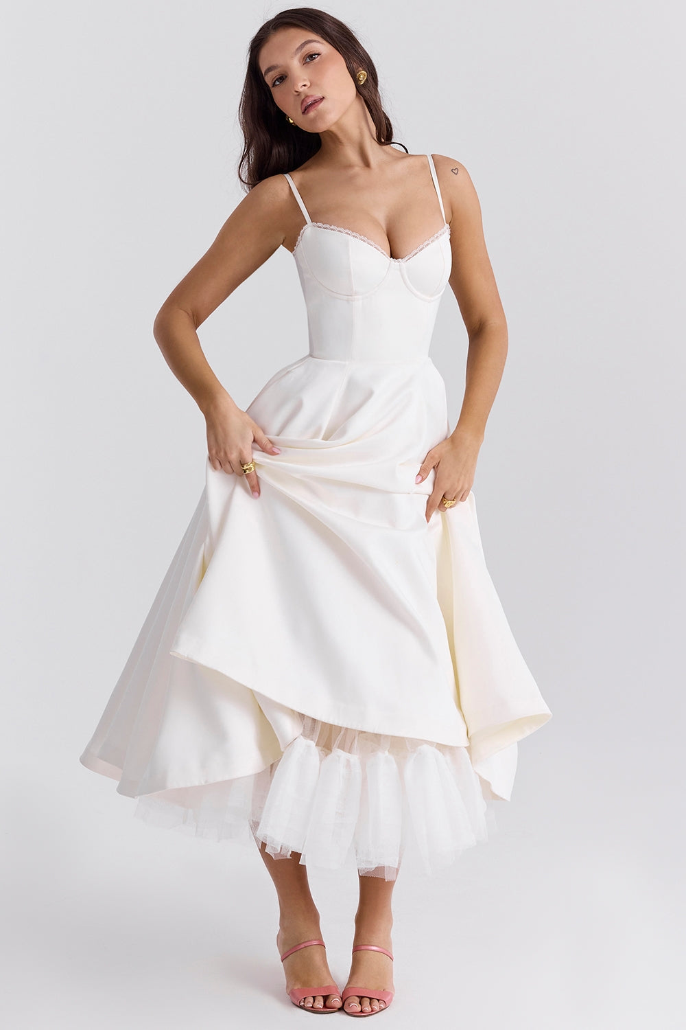 Women's Strapless Midi Dress Flared Fit