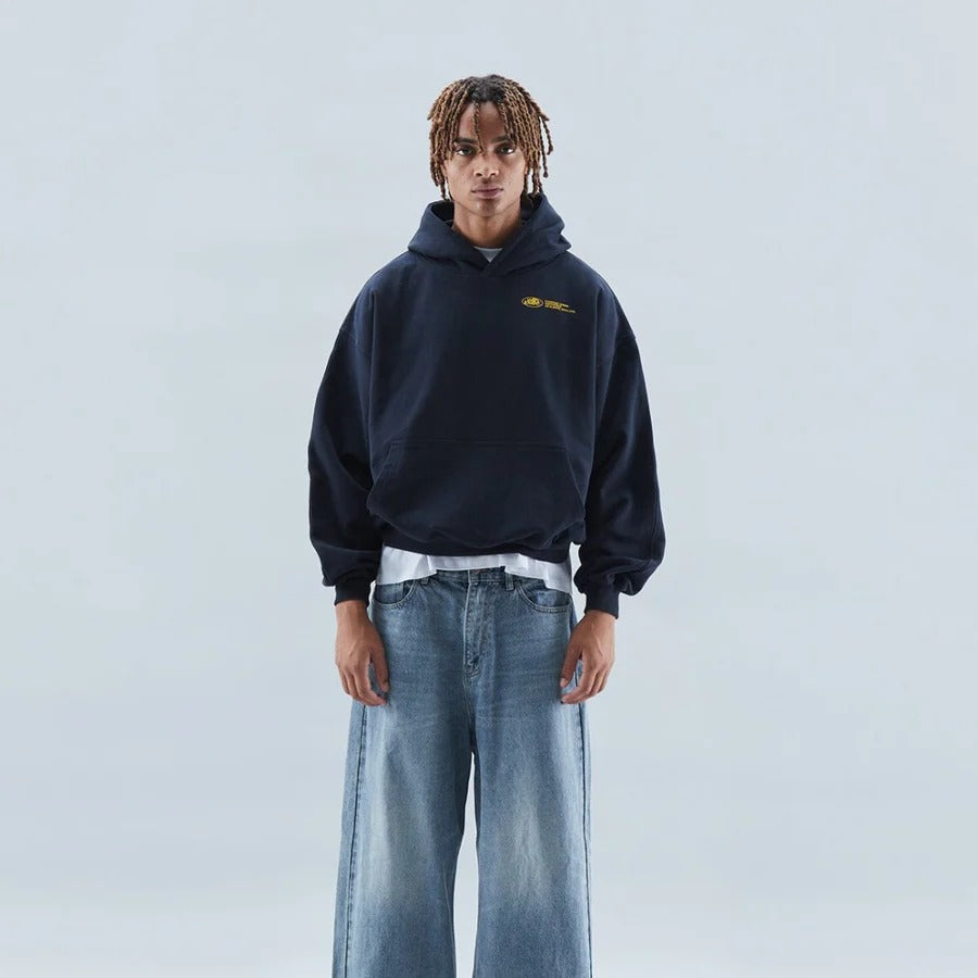 Oversized hooded sweatshirt with contrasting back graphic and ribbed trims