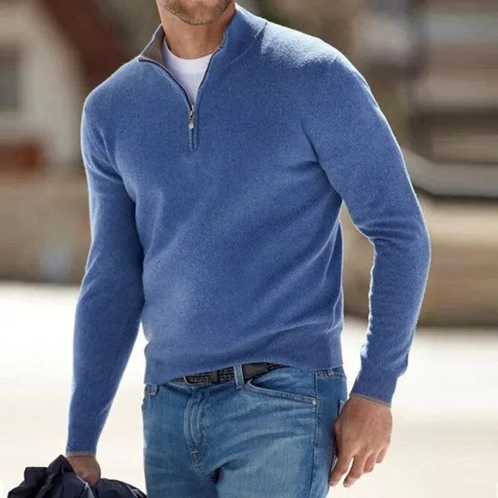 Men's long-sleeve quarter-zip mock neck sweater