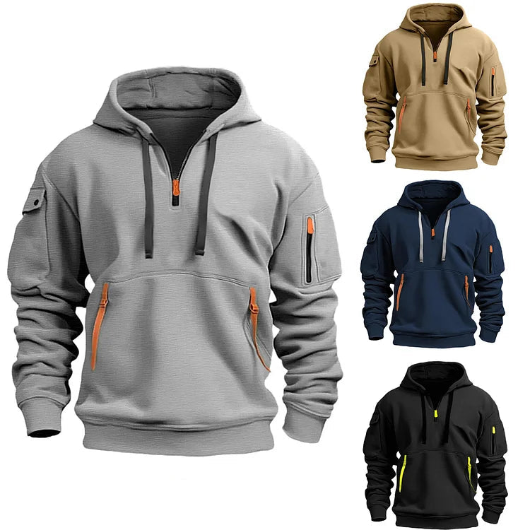 Men's Hoodie Half-Zip Cargo Pocket Fleece