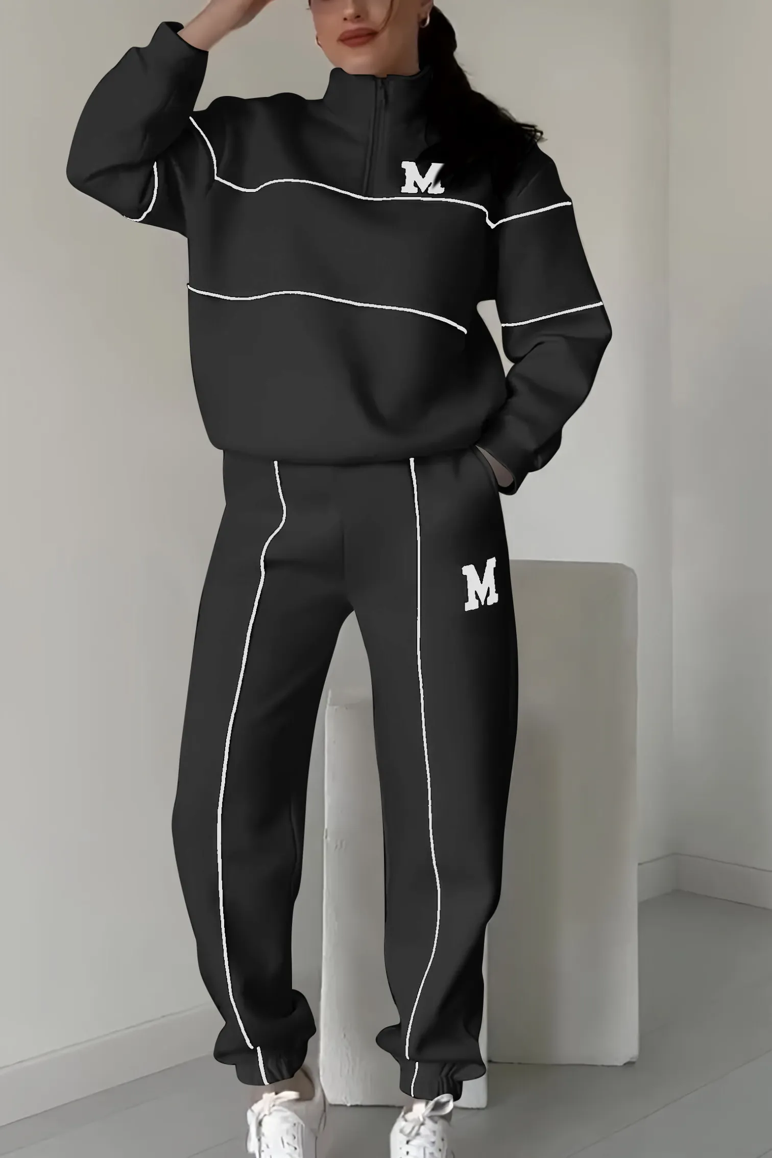 Women's Oversized Tracksuit Set Half Zip High Neck Casual Fit