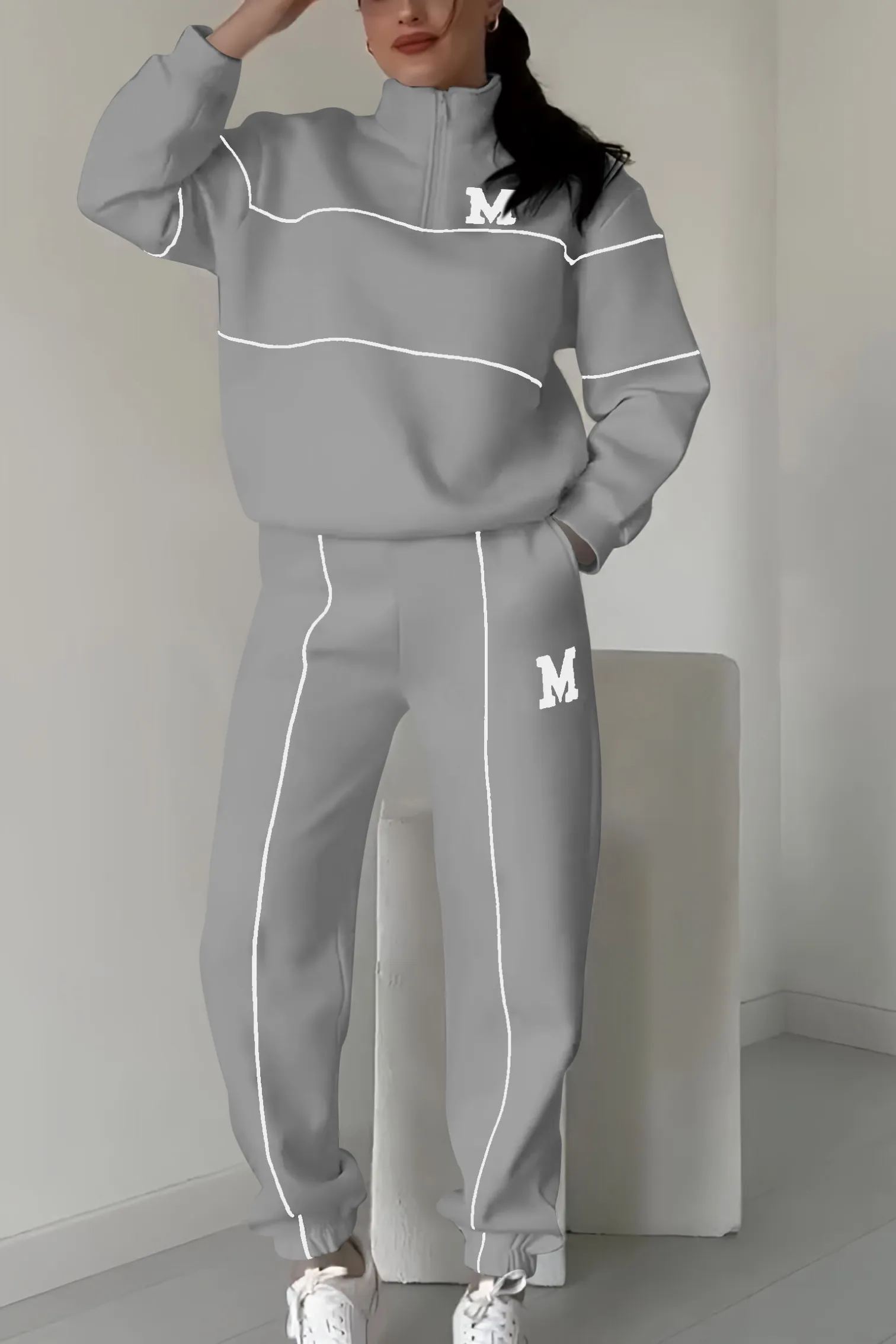 Women's Oversized Tracksuit Set Half Zip High Neck Casual Fit