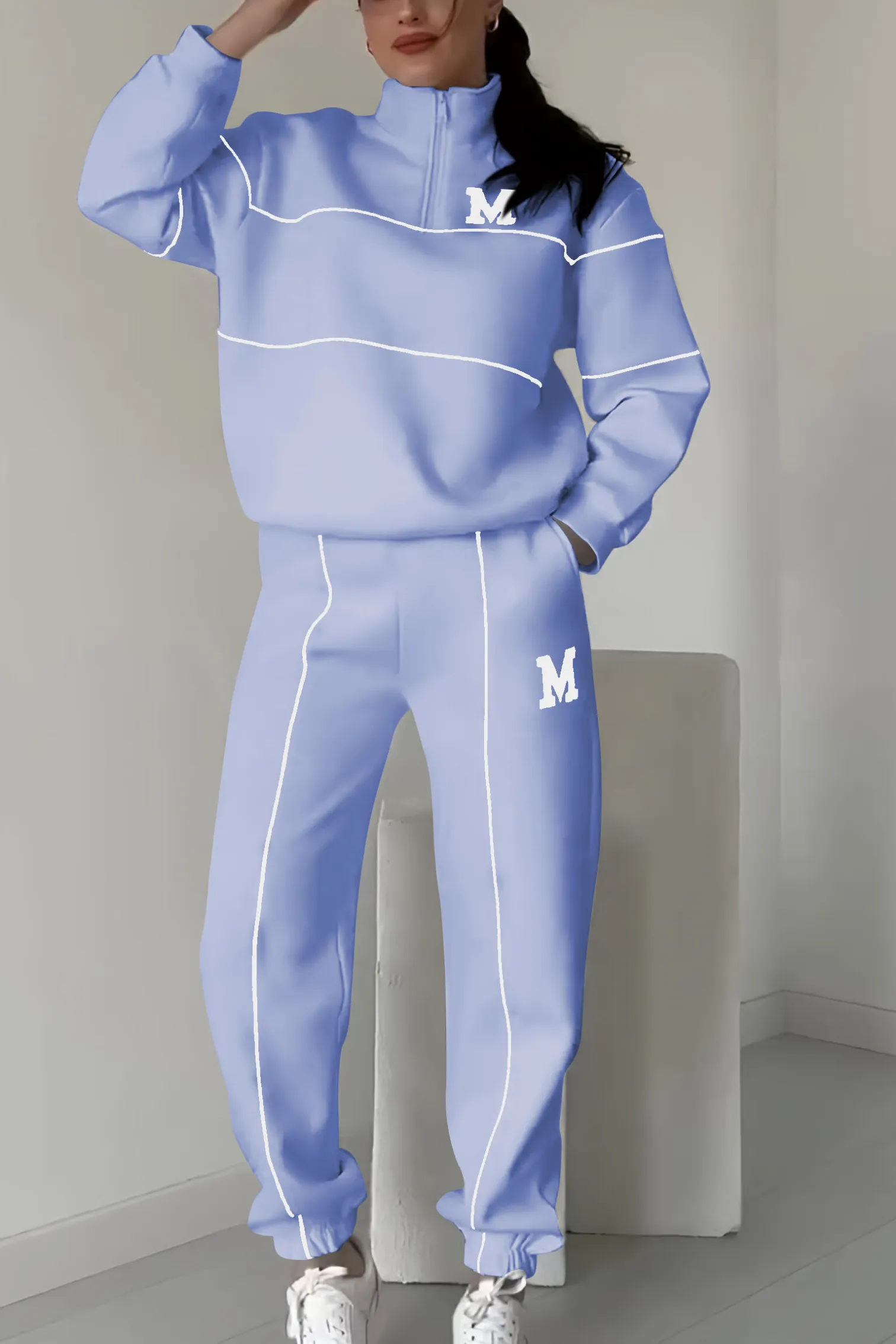 Women's Oversized Tracksuit Set Half Zip High Neck Casual Fit