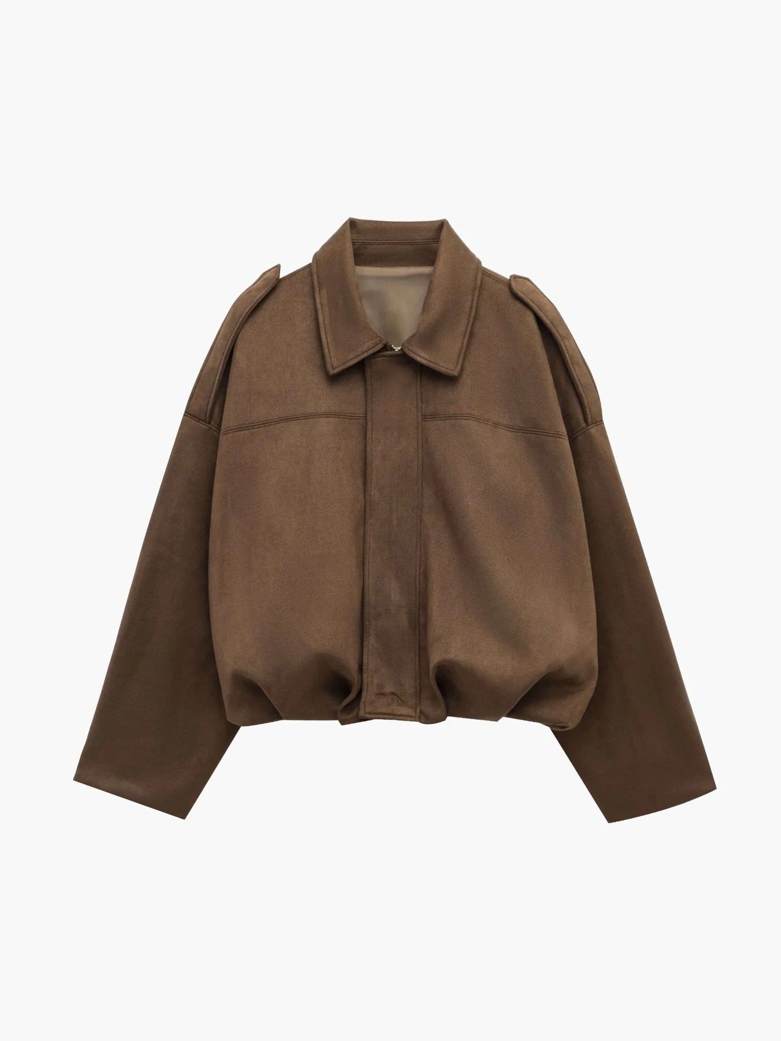 Women's Suede Jacket Oversized Spread Collar Zip - Brown
