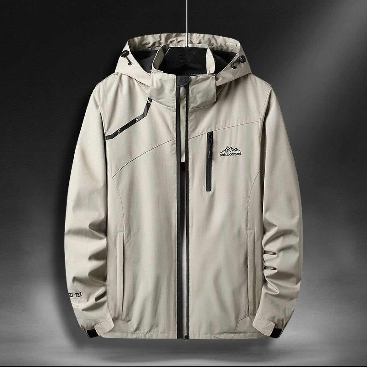Men's Hooded Jacket Weatherproof Velcro-Cuff Zip - Beige