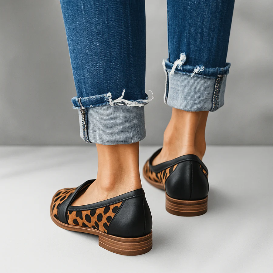 Women's pointed loafers with wide front straps and low heels