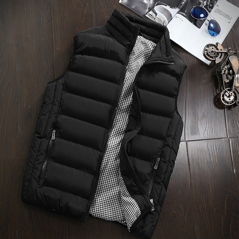 Men's Puffer Vest Sleeveless Stand Collar - Black
