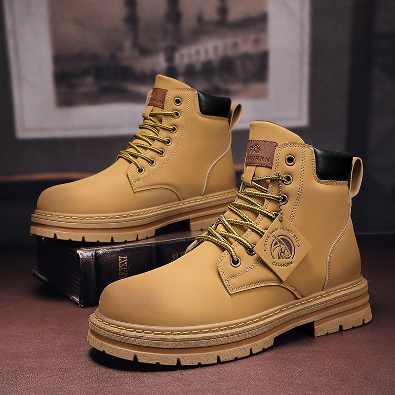 Men's lace-up ankle boots with chunky lug soles and padded collars