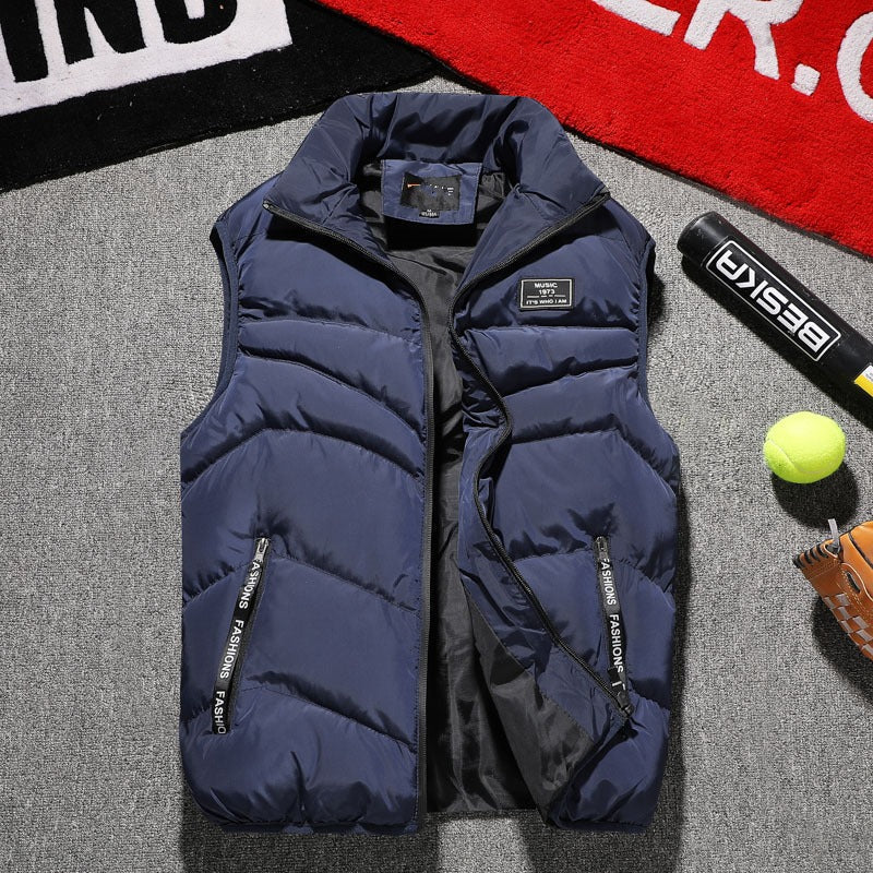 Men's Puffer Vest Sleeveless Stand Collar - Blue