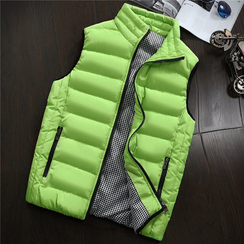 Men's Puffer Vest Sleeveless Stand Collar - Green