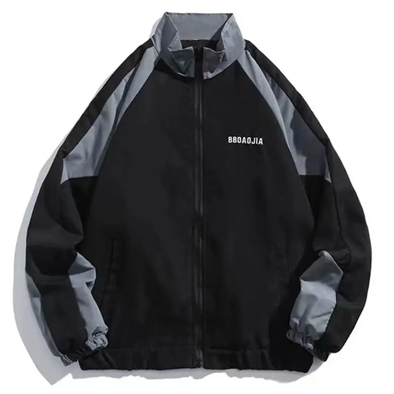 Unisex colour block windbreaker jacket with high collar and zip front