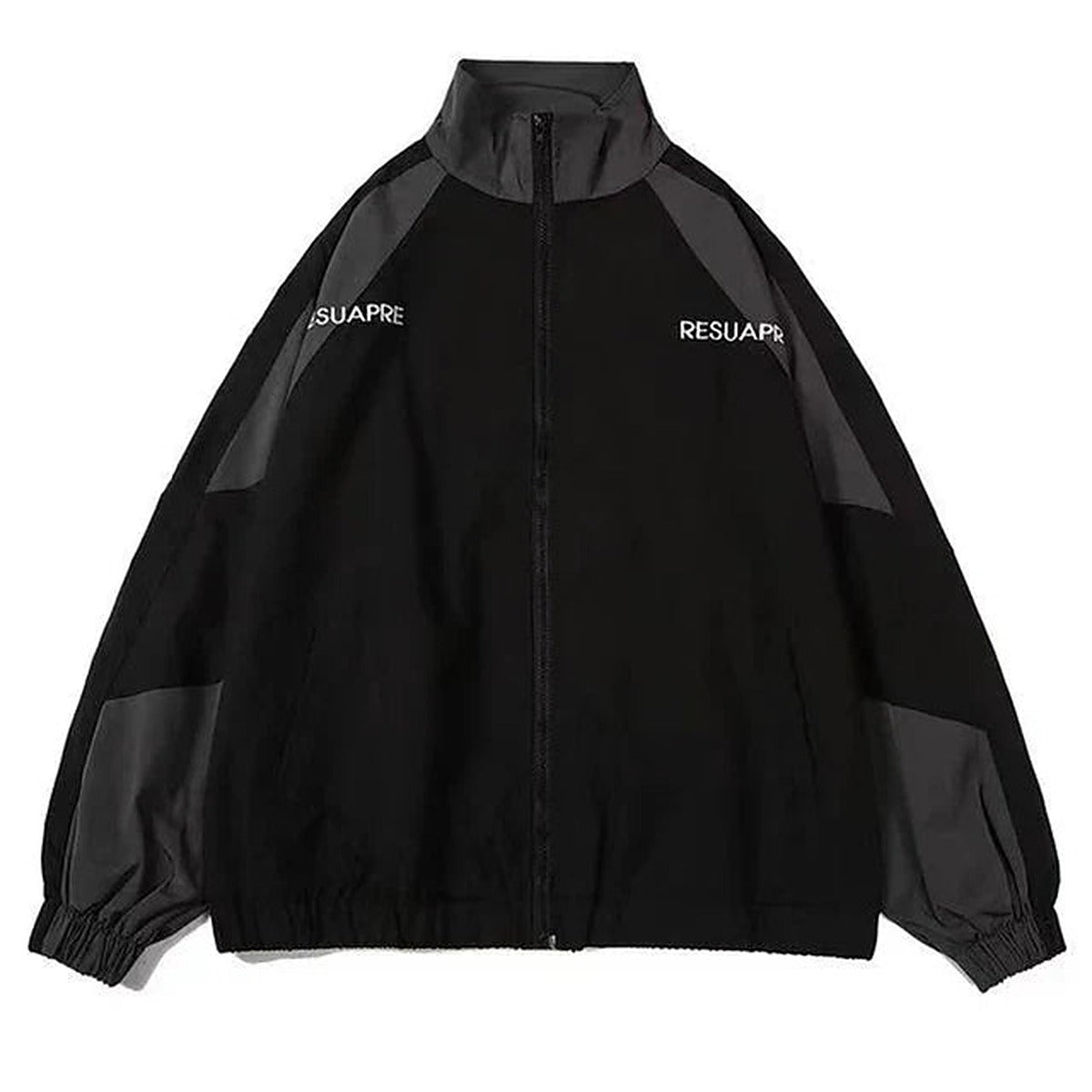 Unisex colour block windbreaker jacket with high collar and zip front