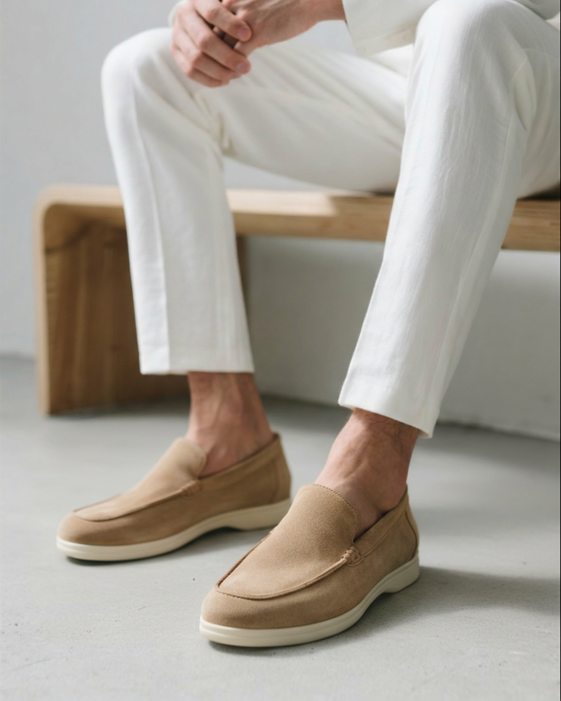 Men's Suede Loafers Slip-On Contrast Sole - Dark Brown