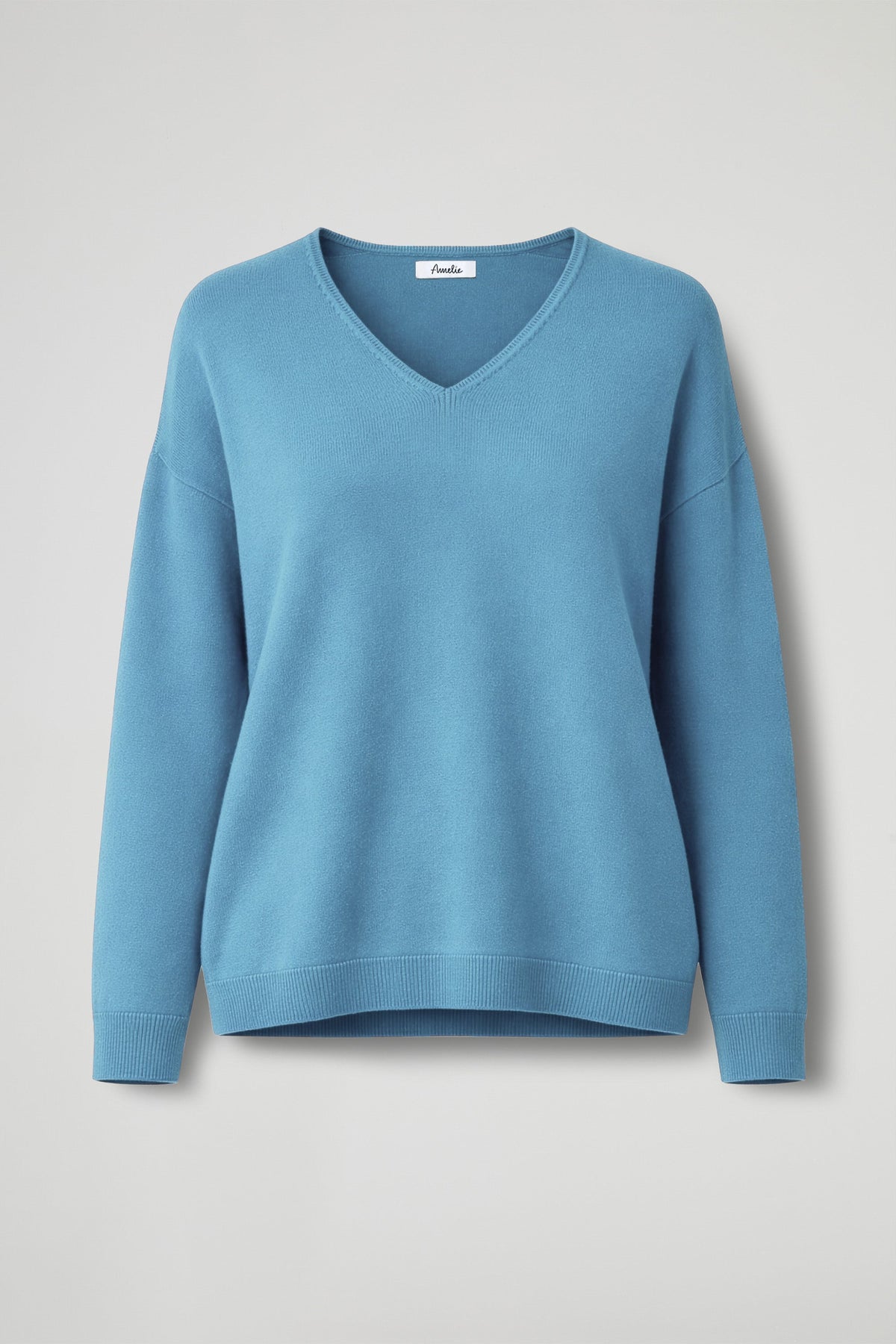 Women's long-sleeved V-neck jumper with ribbed hem and cuffs