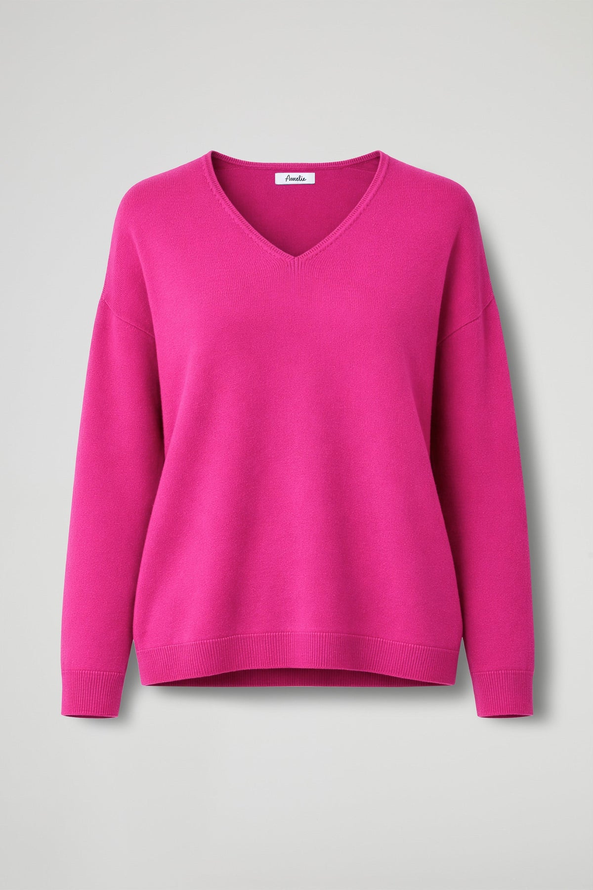 Women's long-sleeved V-neck jumper with ribbed hem and cuffs