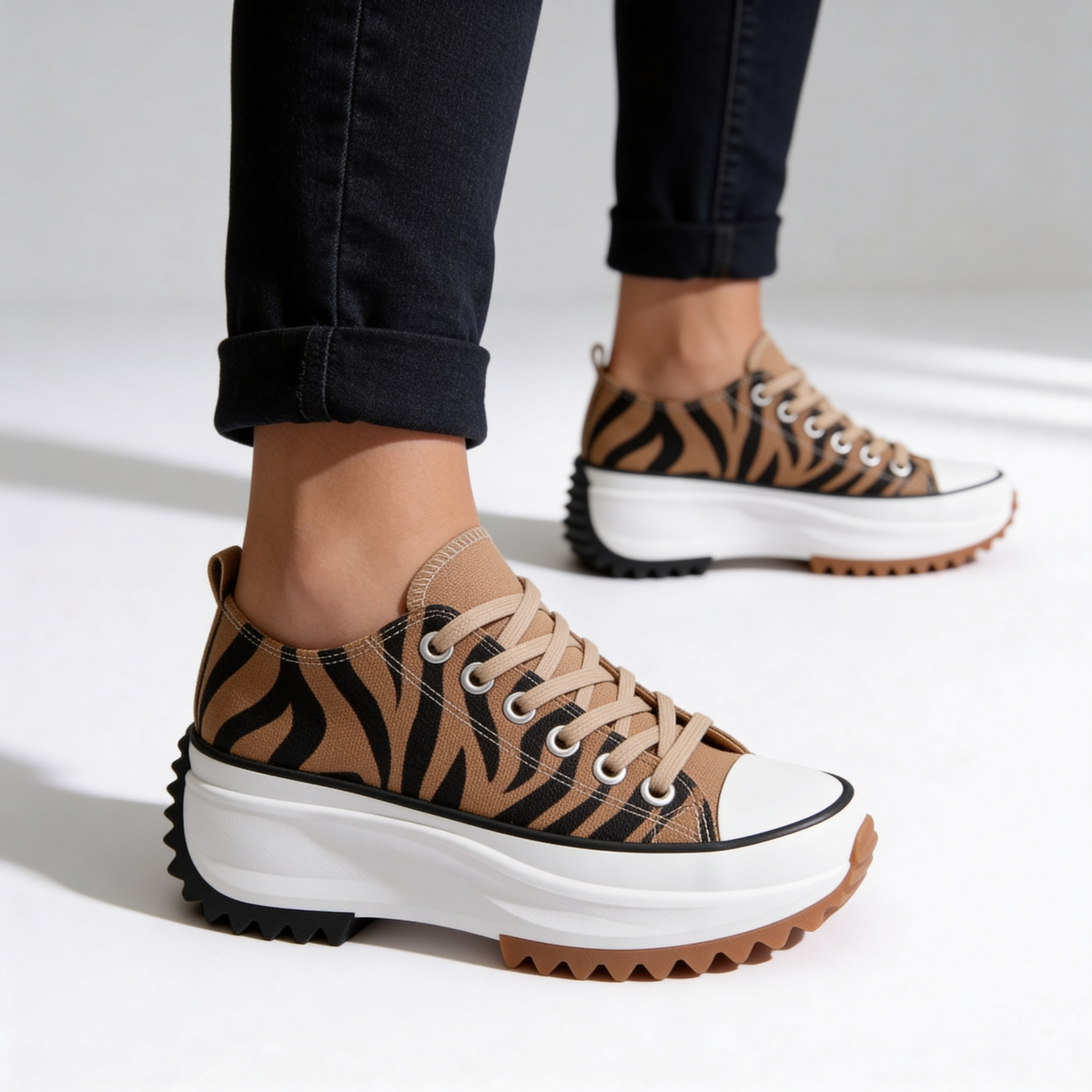 Women's platform trainers with lace-up front and chunky ridged sole