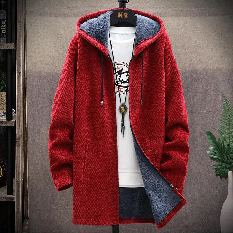 Men's textured hooded zip jacket with long sleeves and lined hood