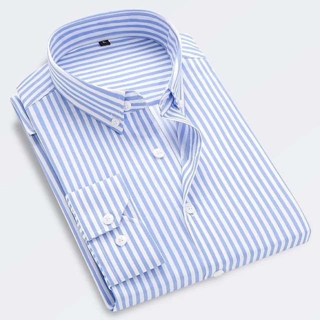 Men's striped long-sleeved button-down shirt with collared neckline