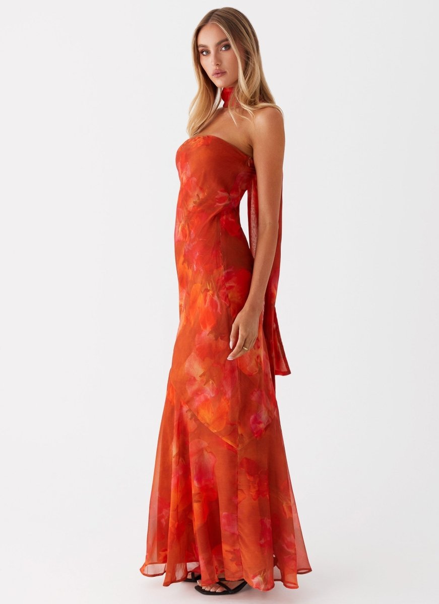 Women’s Backless Floral Maxi Dress | Red Floral
