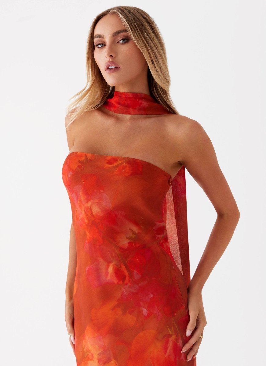 Women’s Backless Floral Maxi Dress | Red Floral
