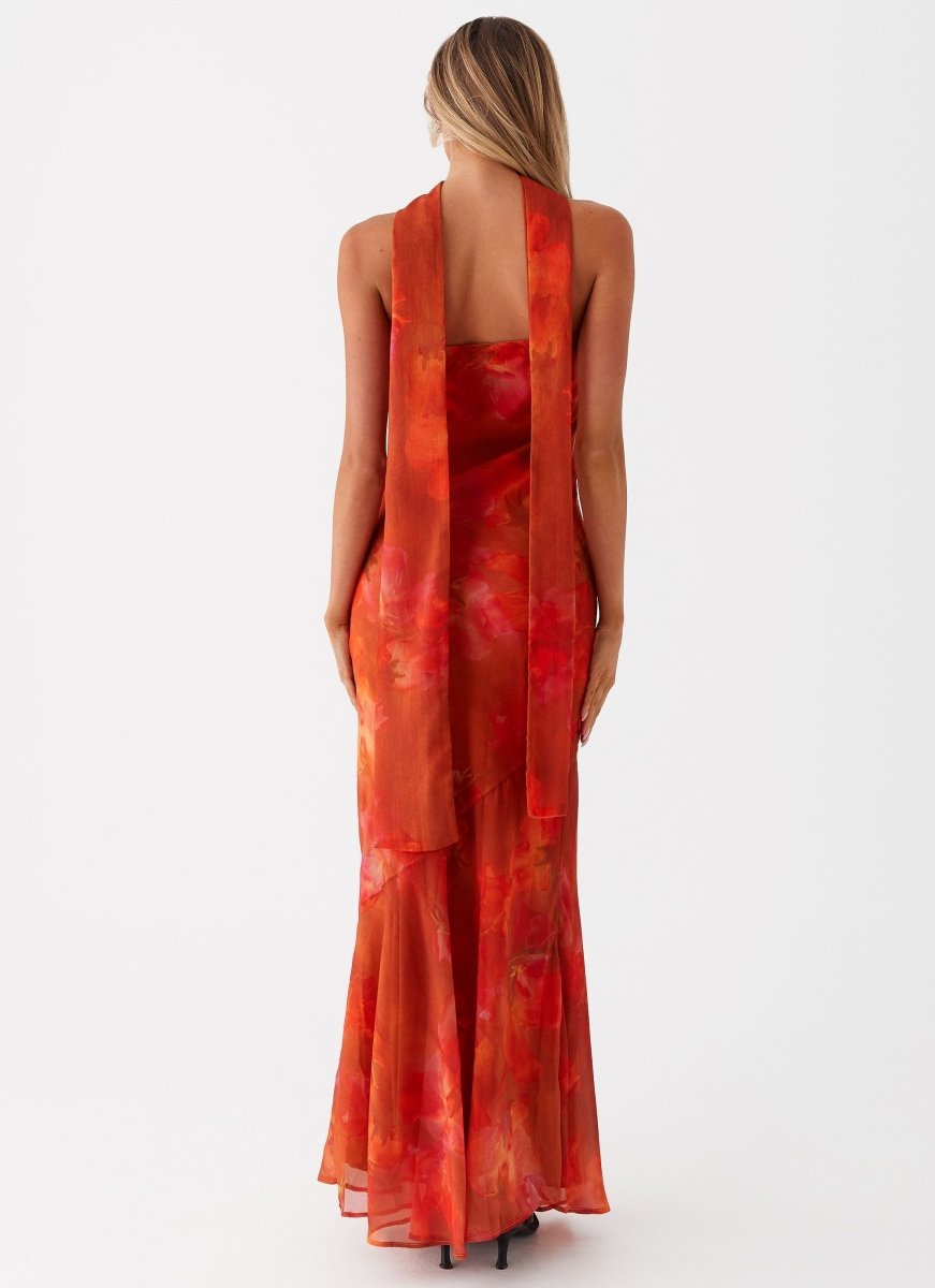 Women’s Backless Floral Maxi Dress | Red Floral