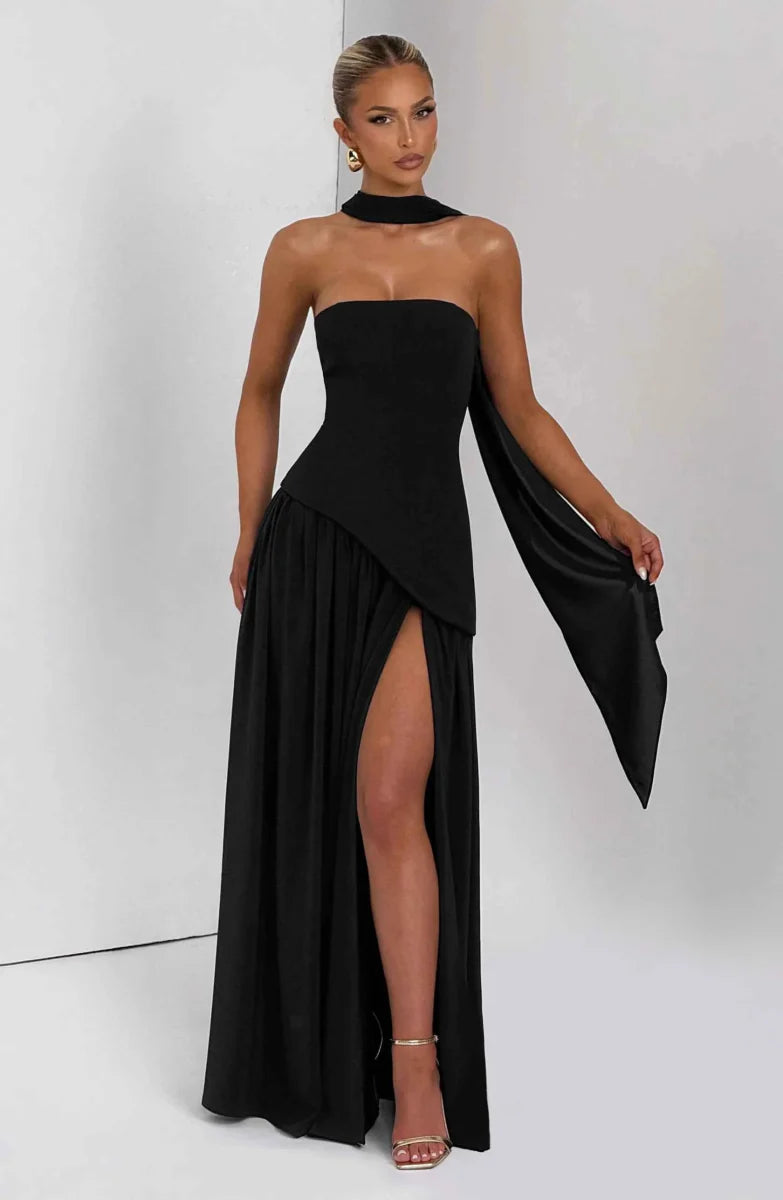 Women’s Strapless Split Draped Gown