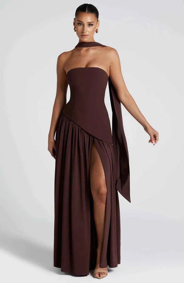 Women’s Strapless Split Draped Gown