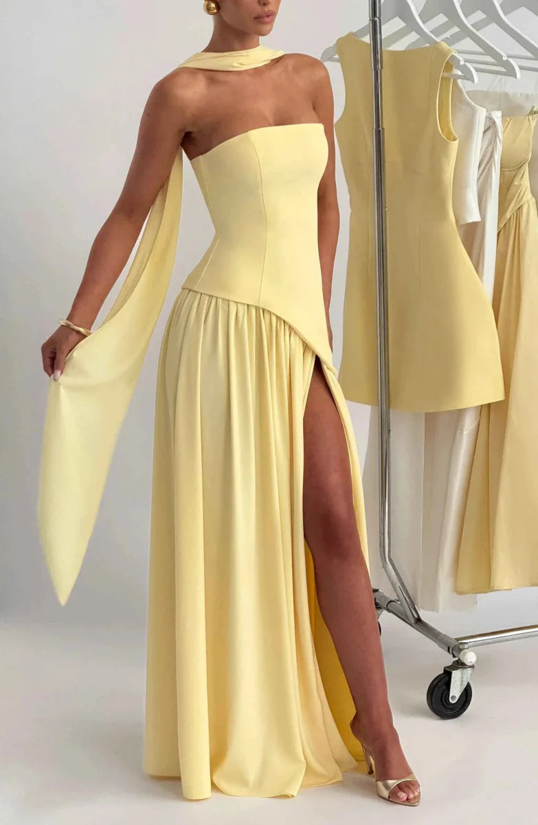 Women’s Strapless Split Draped Gown
