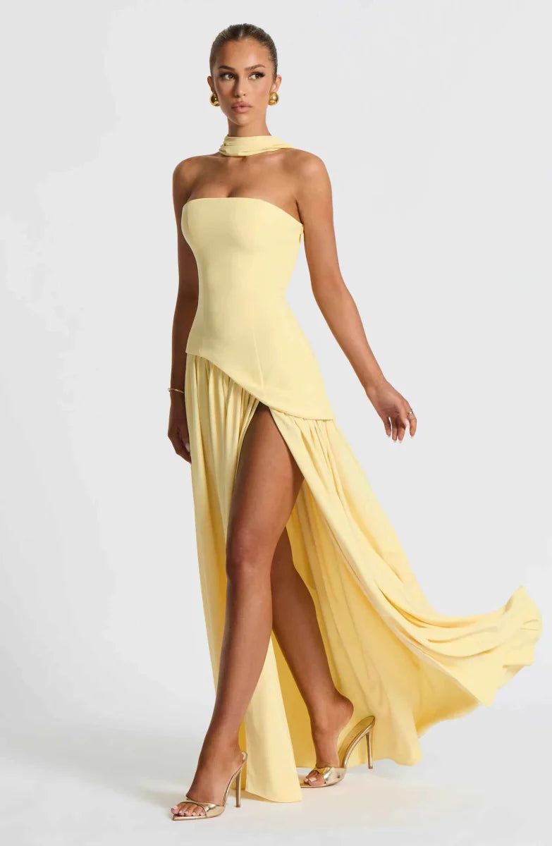 Women’s Strapless Split Draped Gown