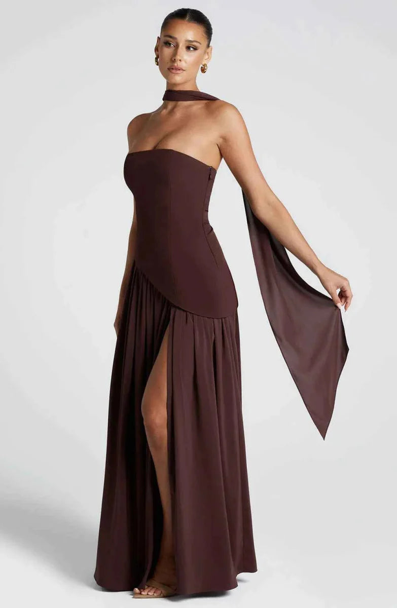 Women’s Strapless Split Draped Gown
