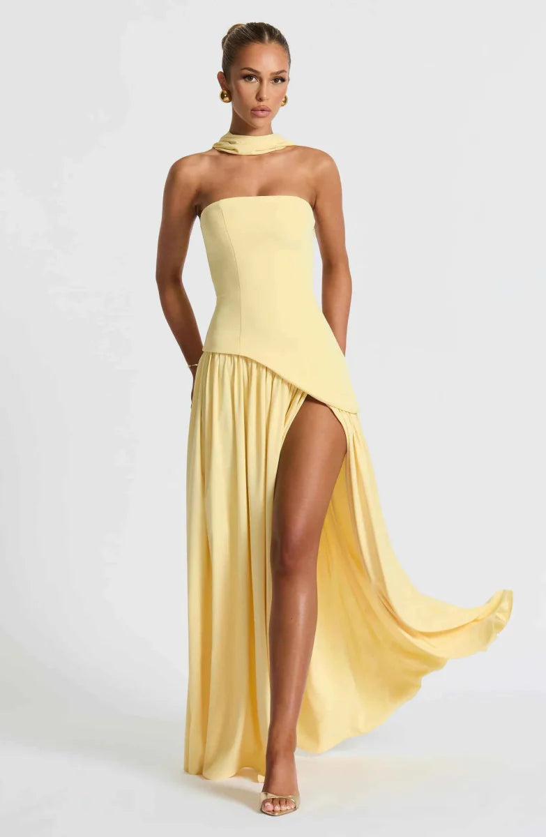 Women’s Strapless Split Draped Gown