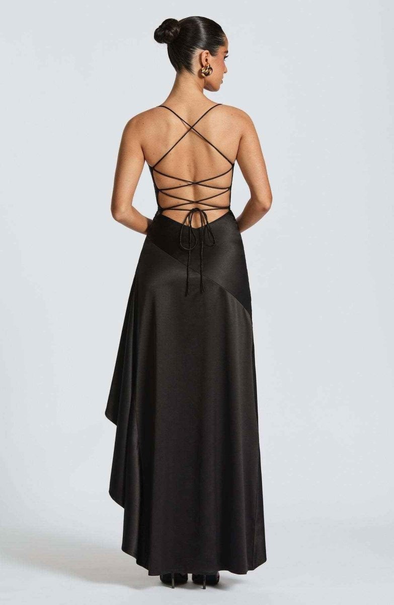 Women’s Cross-Back Ruffle Maxi Dress | High Split Evening Gown