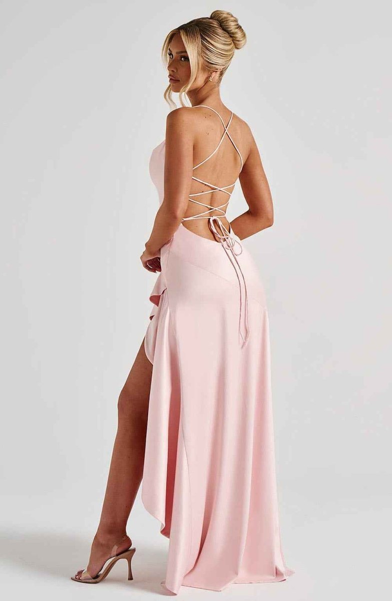 Women’s Cross-Back Ruffle Maxi Dress | High Split Evening Gown