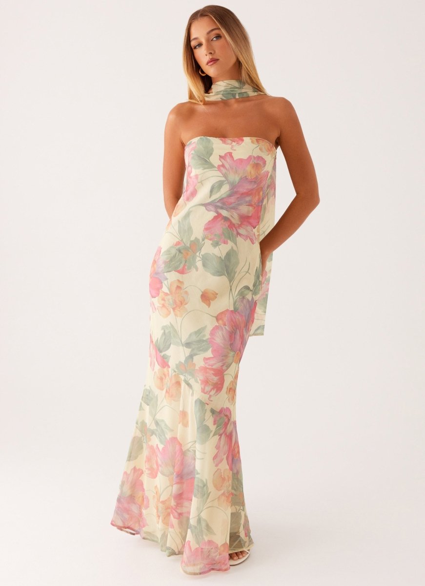 Women’s Feminine Floral Summer Maxi Dress | Cream