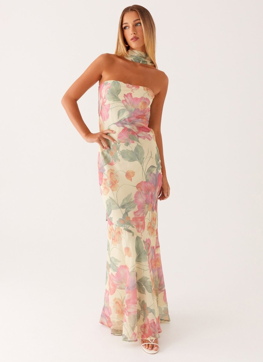 Women’s Feminine Floral Summer Maxi Dress | Cream