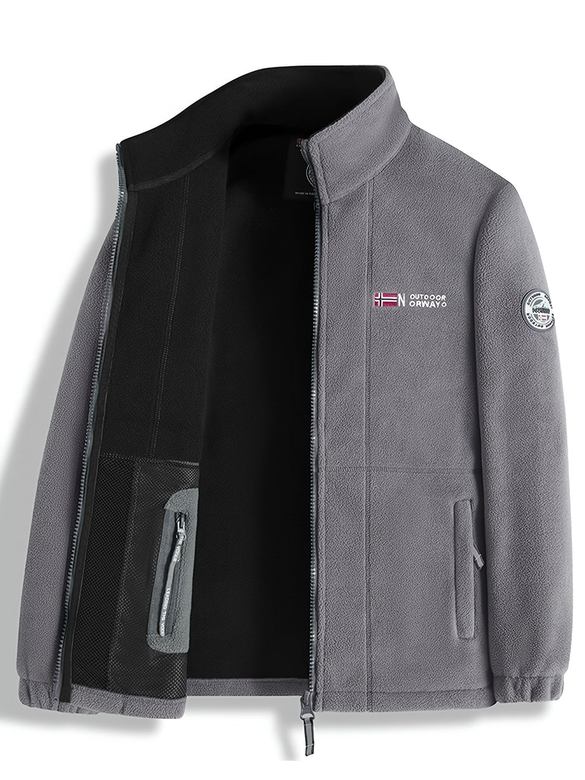 Men's full-zip jacket with stand collar, contrast lining and front pockets