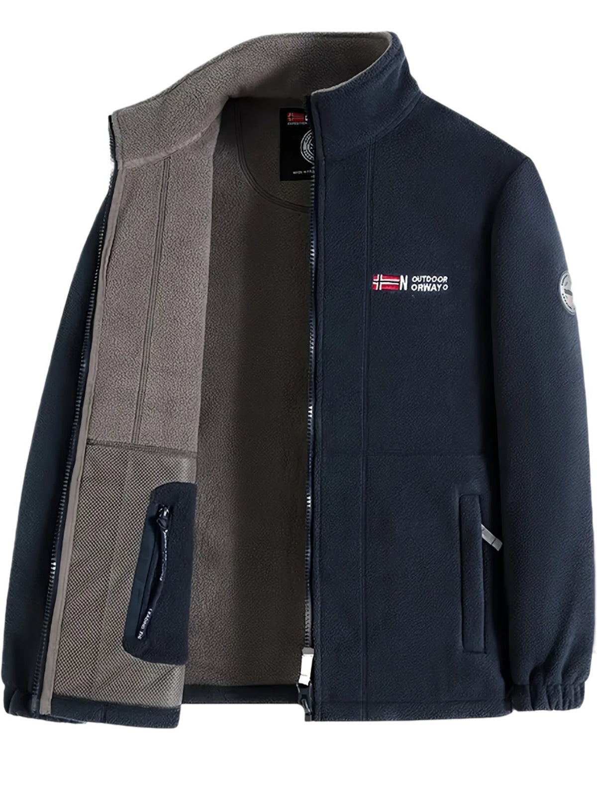 Men's full-zip jacket with stand collar, contrast lining and front pockets
