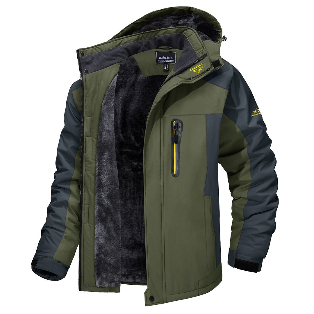 Men's colour-block hooded jacket with long sleeves, zip front and fleece-style lining