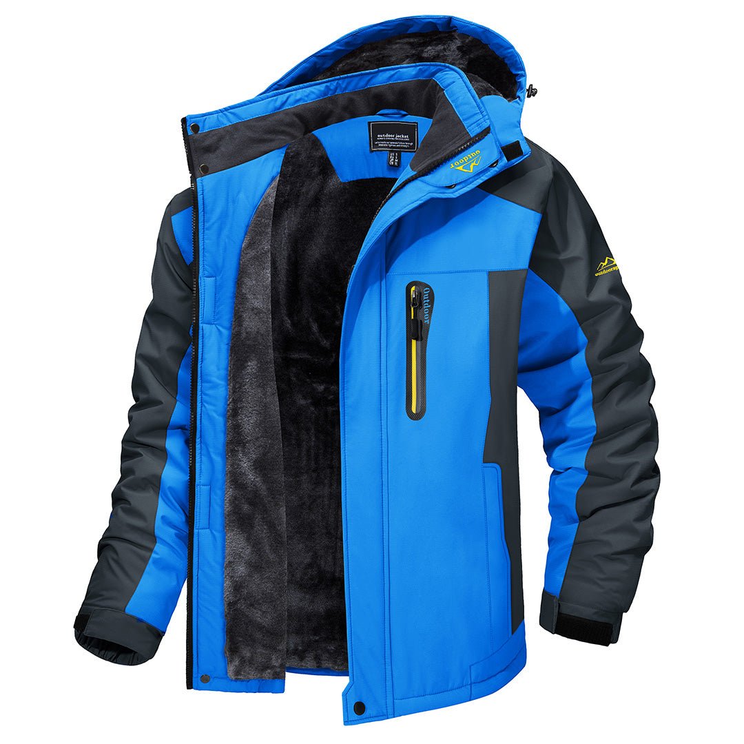 Men's colour-block hooded jacket with long sleeves, zip front and fleece-style lining