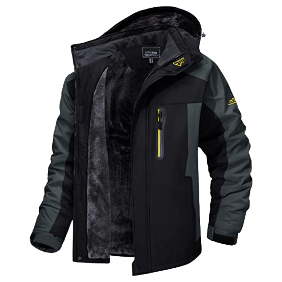 Men's colour-block hooded jacket with long sleeves, zip front and fleece-style lining