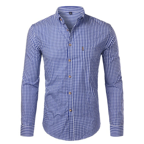Men's slim fit checked button-down shirt with long sleeves and curved hem