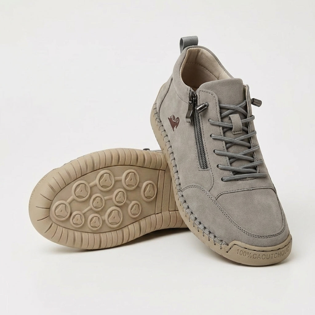Unisex lace-up trainers with side zip and flat textured sole