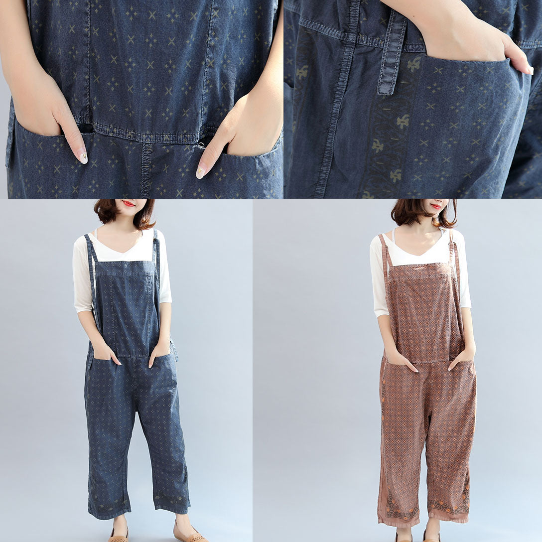 Women's geometric bib jumpsuit with adjustable straps and cropped trousers