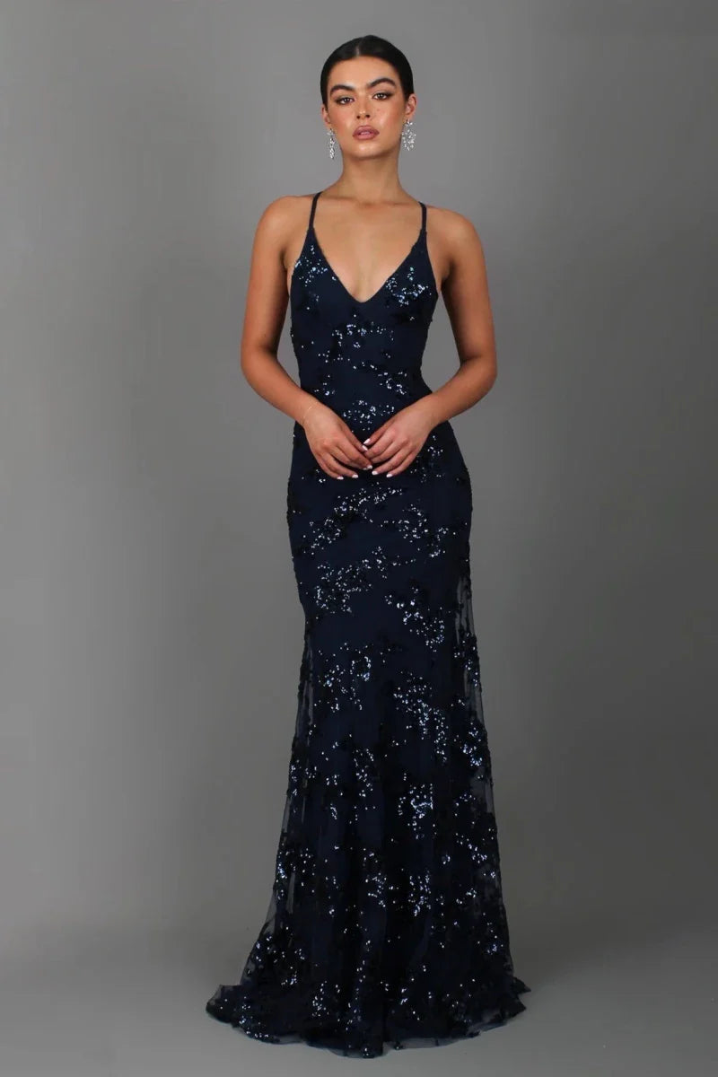 Women’s Sequin Mermaid Evening Gown | Cross-Back Glitter Maxi Dress