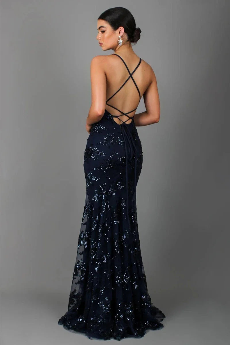 Women’s Sequin Mermaid Evening Gown | Cross-Back Glitter Maxi Dress