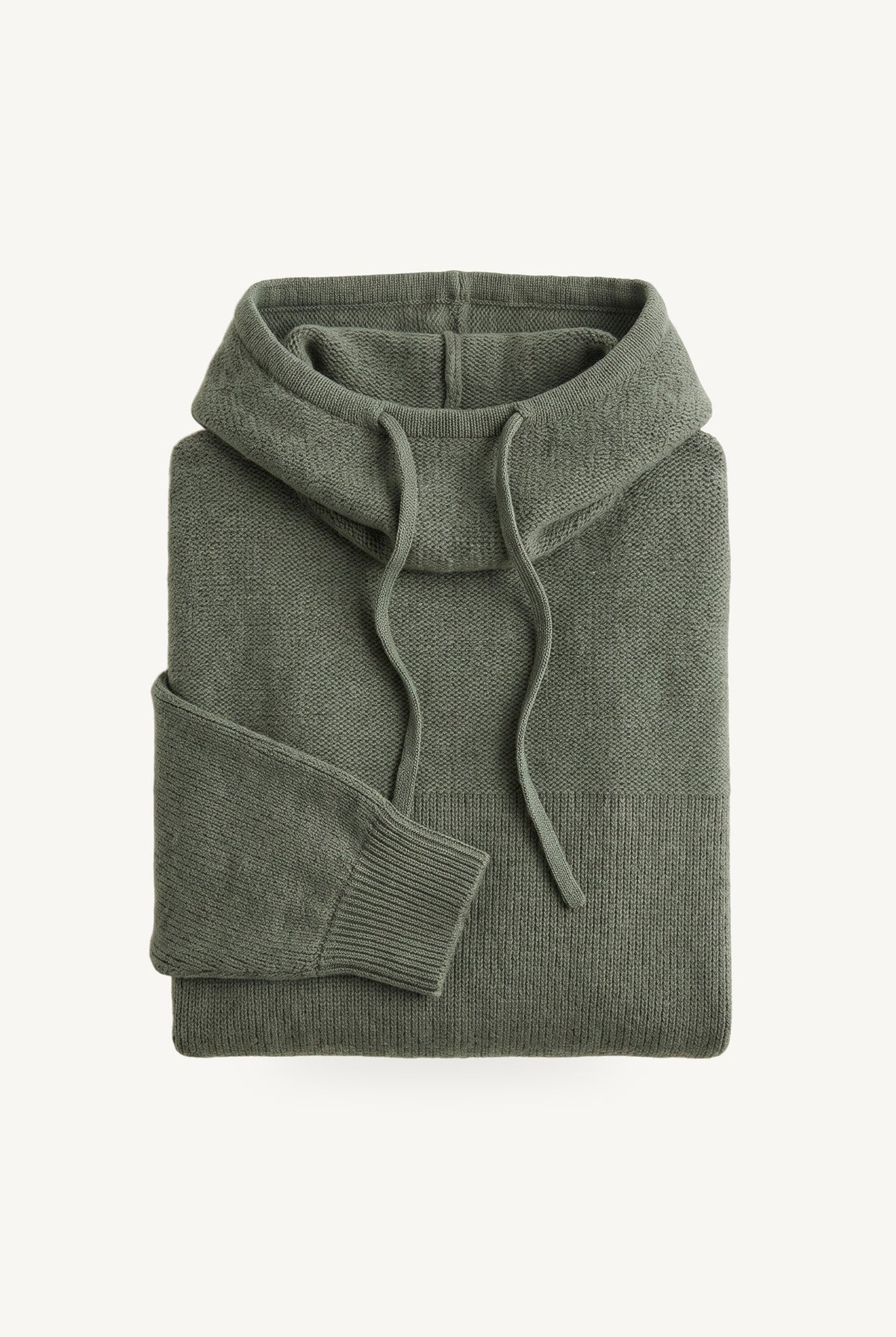 Women's knitted hoodie with cowl hood, drawstrings, long sleeves and ribbed trims