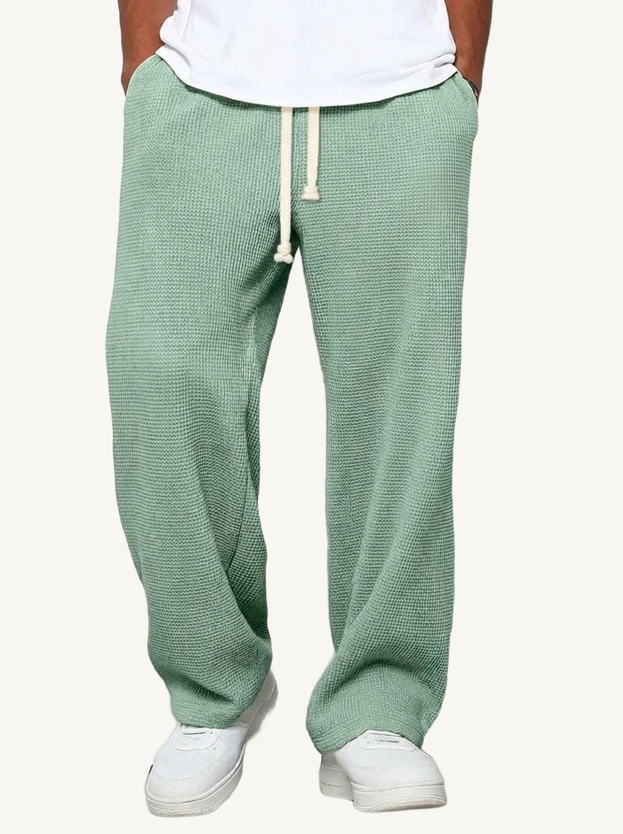 Men's relaxed wide-leg textured trousers with elasticated drawstring waist